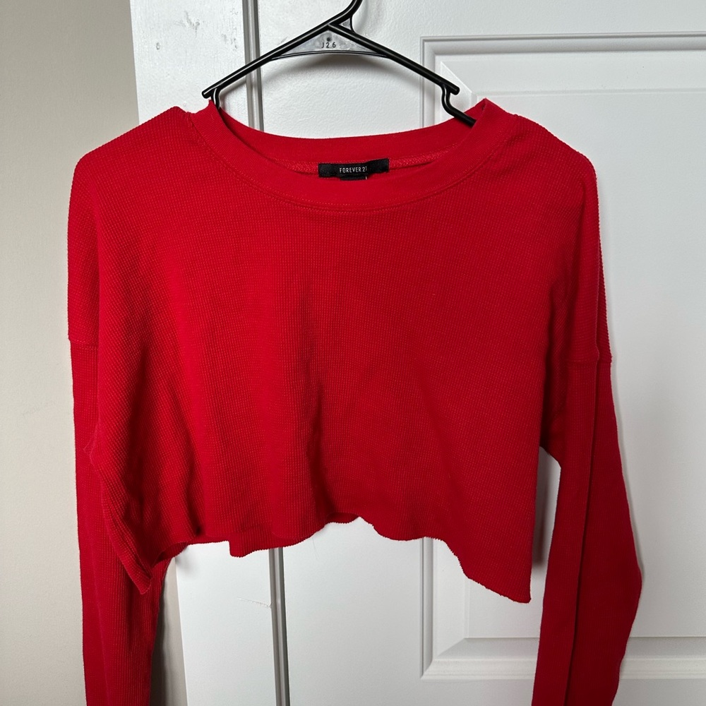 Forever21 Cropped Red Long Sleeve